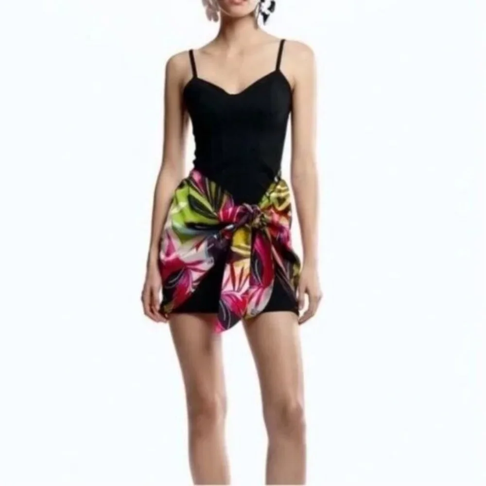 Zara | Contrasting Mixed Pareo Wrap Mini Dress Multicolored - Picture 1 of 10